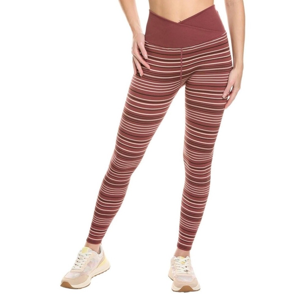 Spiritual Gangster Maroon Striped Ribbed Crossover V-Waist Leggings XS/S NWT